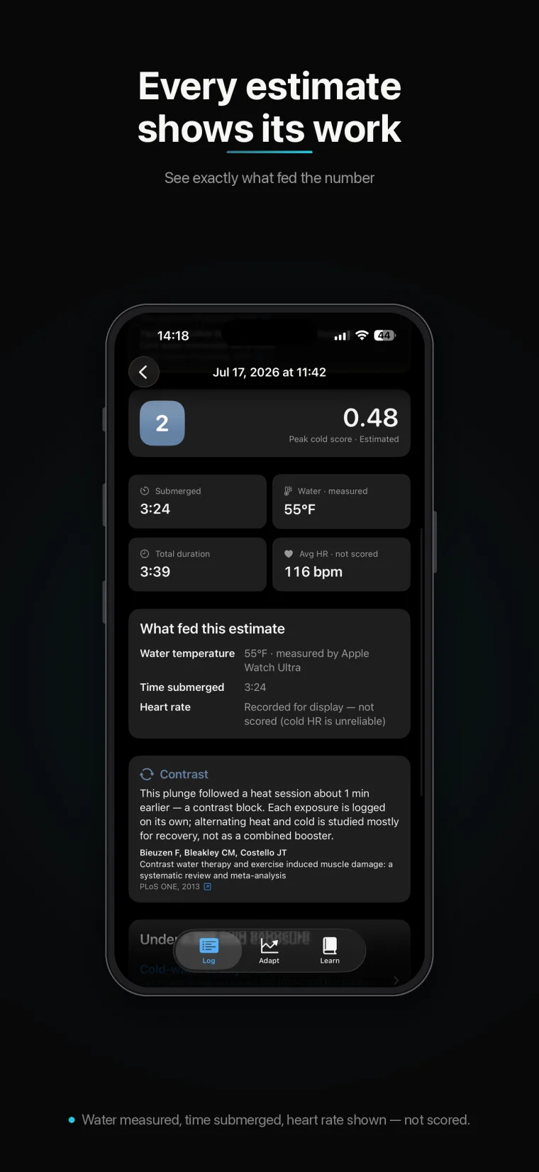 A transparency screen explaining what was measured versus estimated.